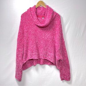 Free People Pink Sweater Cowl Neck Oversized Women's Textured Sweater Medium XL